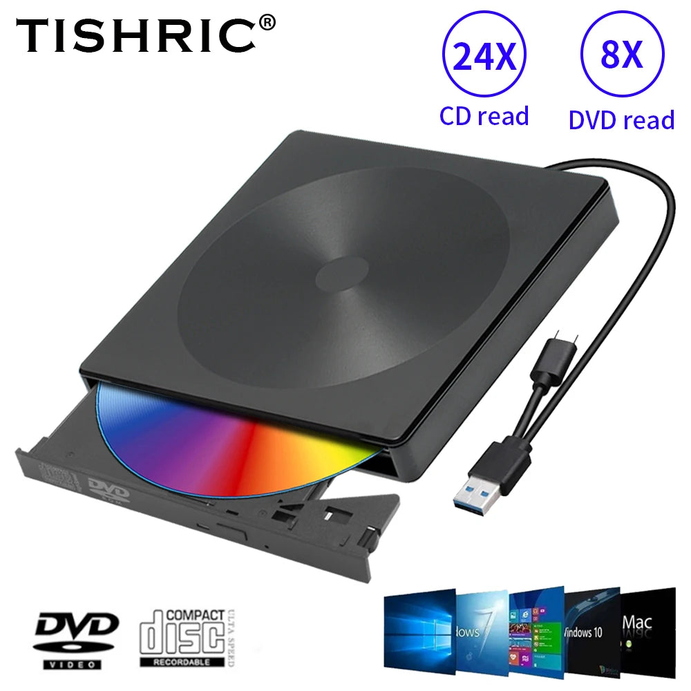 TISHRIC USB External DVD/CD Drive – USB 3.0 & Type-C External Optical Drive PRIMED USB3.0 Type C China Mainland