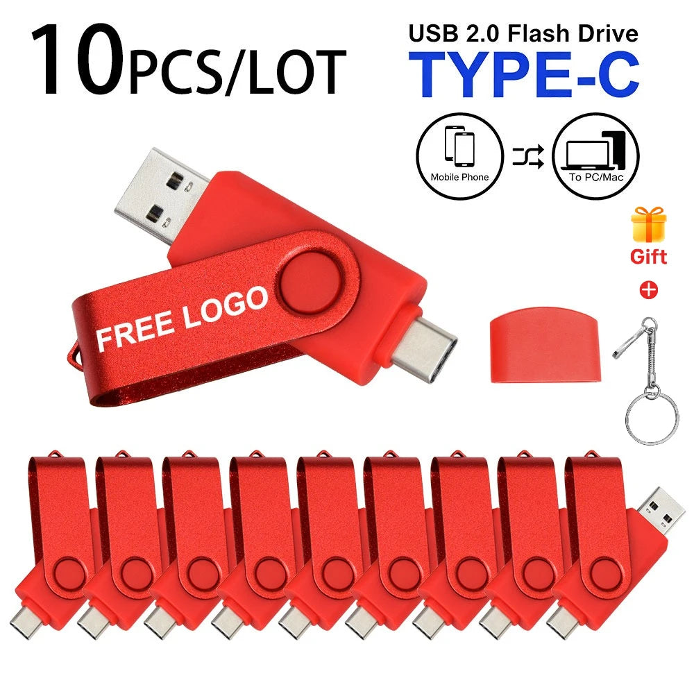 10-Pack 64GB USB-C & USB 2.0 Flash Drives | Custom Logo USB Flash Drive PRIMED 4GB red