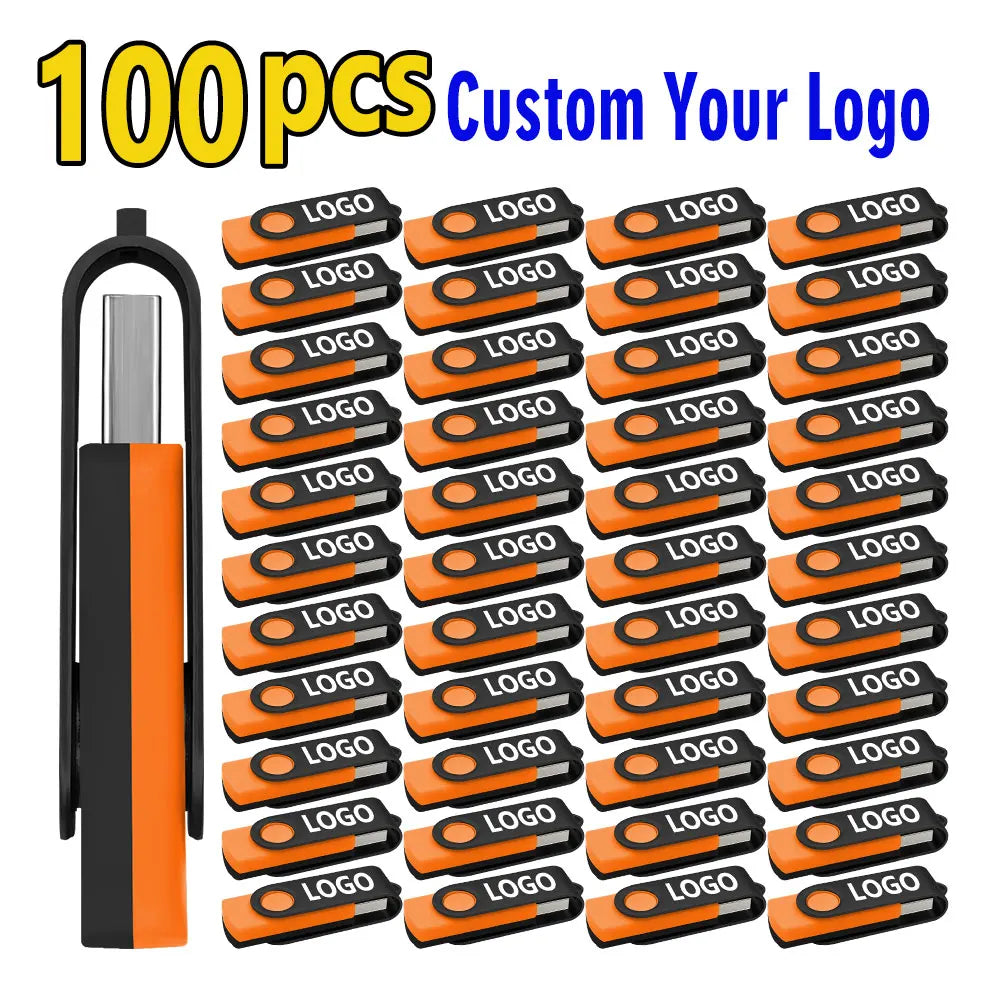 100-Pack Custom Logo Metal USB 2.0 Flash Drive 128MB–128GB Custom USB Flash Drive PRIMED 32GB x 100PCS black-orange-A