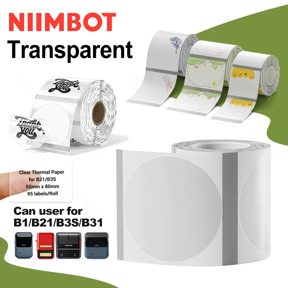 Niimbot Transparent Label Paper Roll – B1 B21 B3S K3 Official Thermal Label Roll PRIMED