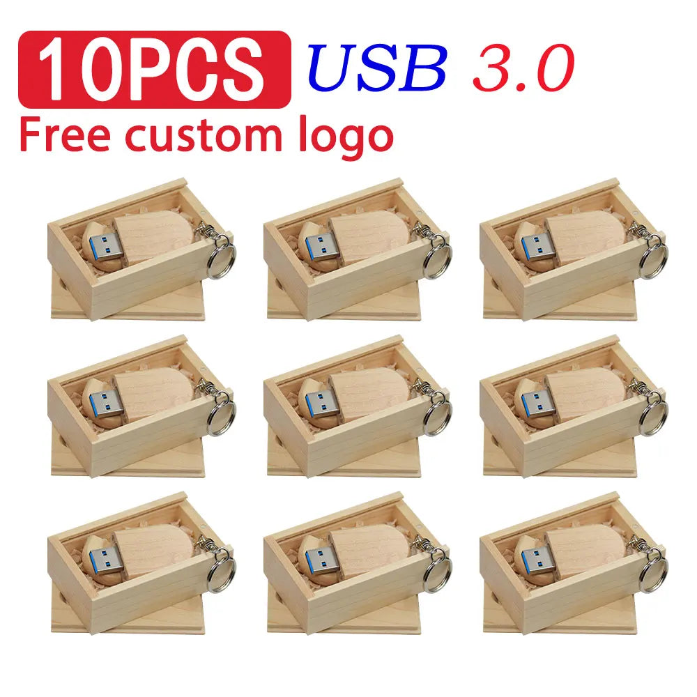 10-Pack Custom Logo Maple Wood USB 3.0 Flash Drives 8–128GB Wooden USB Flash Drive PRIMED 8 GB Maple-BOX