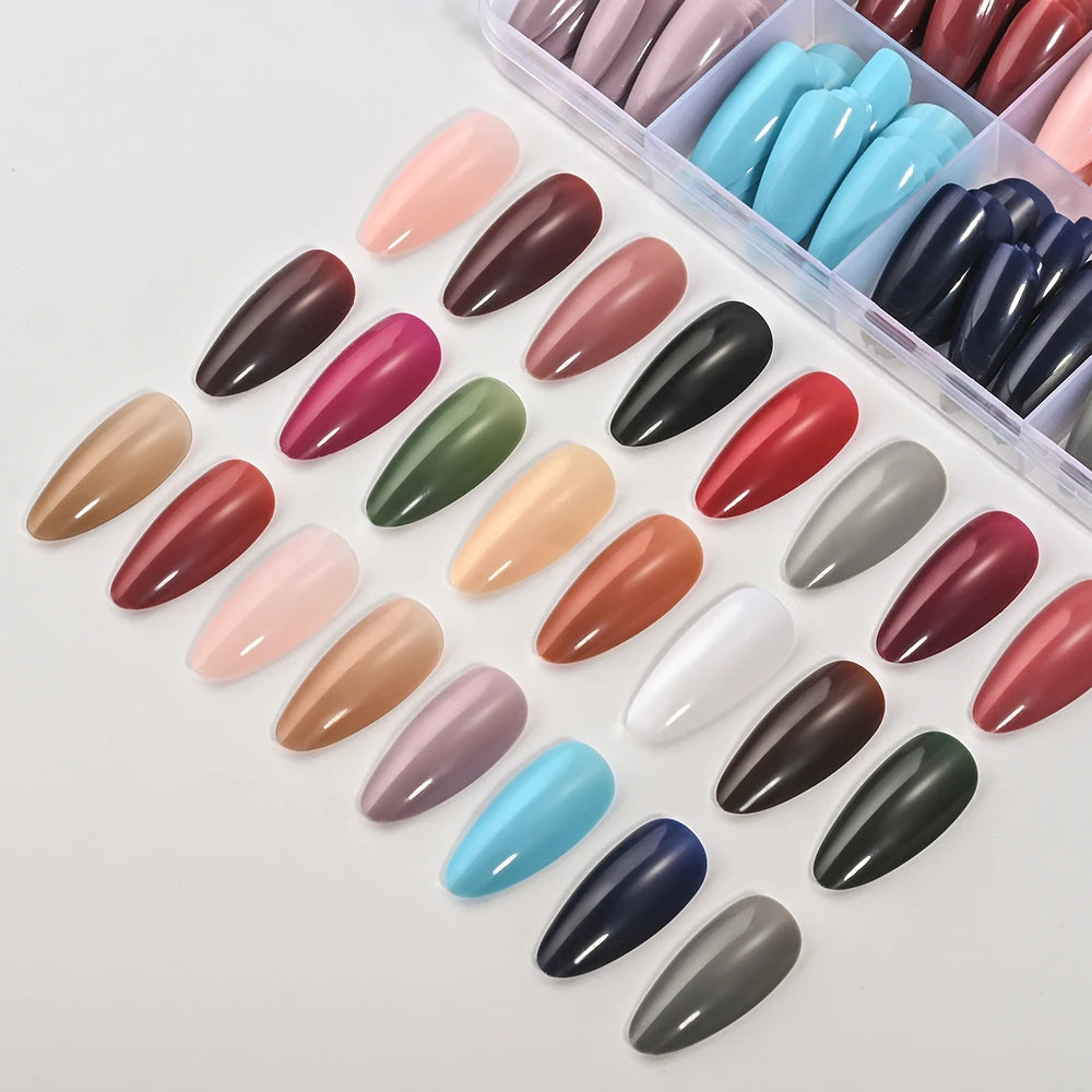 288 Pcs Press On Nails | Glossy Almond Mixed Colors Set