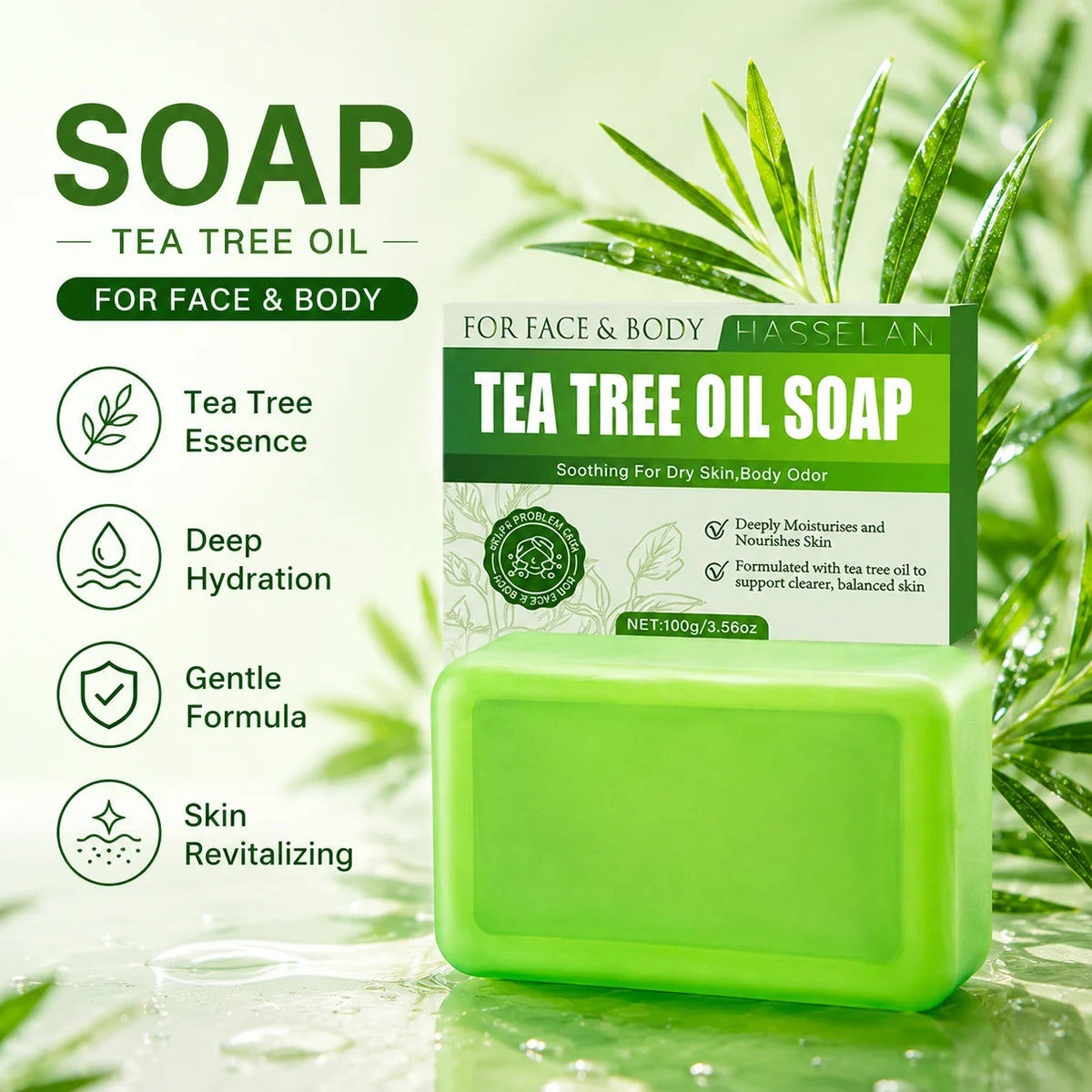 Green Tea Tree Oil Bar Soap – Natural Face & Body Cleanser Bar Soap PRIMED