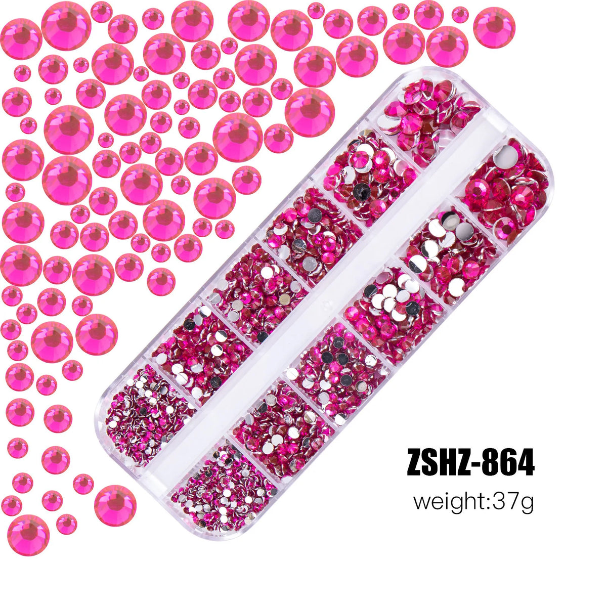 Mixed Size Flatback Glass Rhinestones 12-Grid Box SS6–SS30