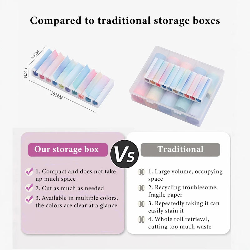 10-Compartment Nail Transfer Paper Storage Box – 7 Colors