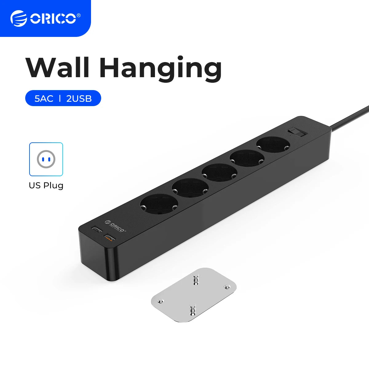 ORICO Power Strip 3/5 AC + 2 USB Surge Protector EU Plug Surge Protector Strip PRIMED