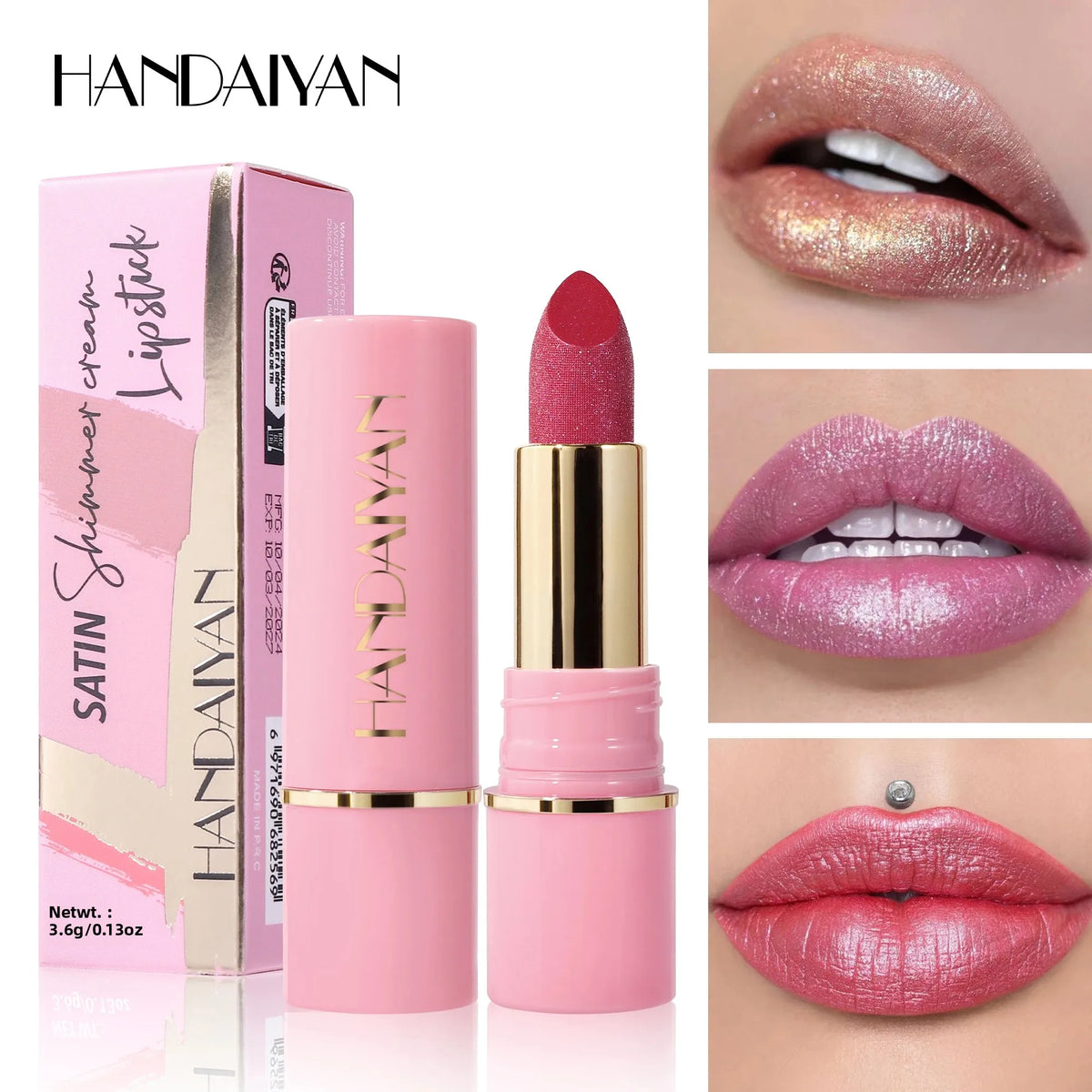 Handaiyan Glitter Diamond Lipstick – 8 Shades Waterproof Glitter Lipstick PRIMED