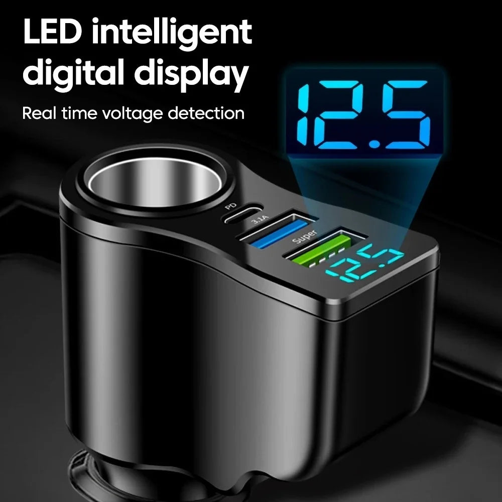 66W 4-Port Car Charger – USB-C PD & Dual USB Fast Charging Car Charger Adapter PRIMED