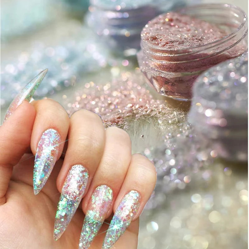 MAFANAILS Opal Neon Glitter Nail Powder Set – 6 Jars