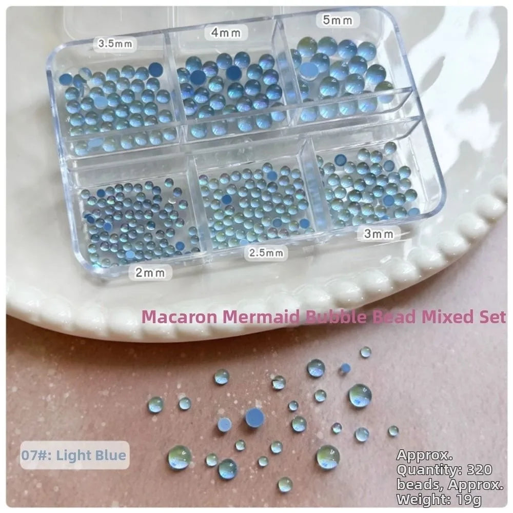 Mermaid Bubble Beads Nail Charms – Aurora Rainbow Glitter Nail Art Charms PRIMED Style 07