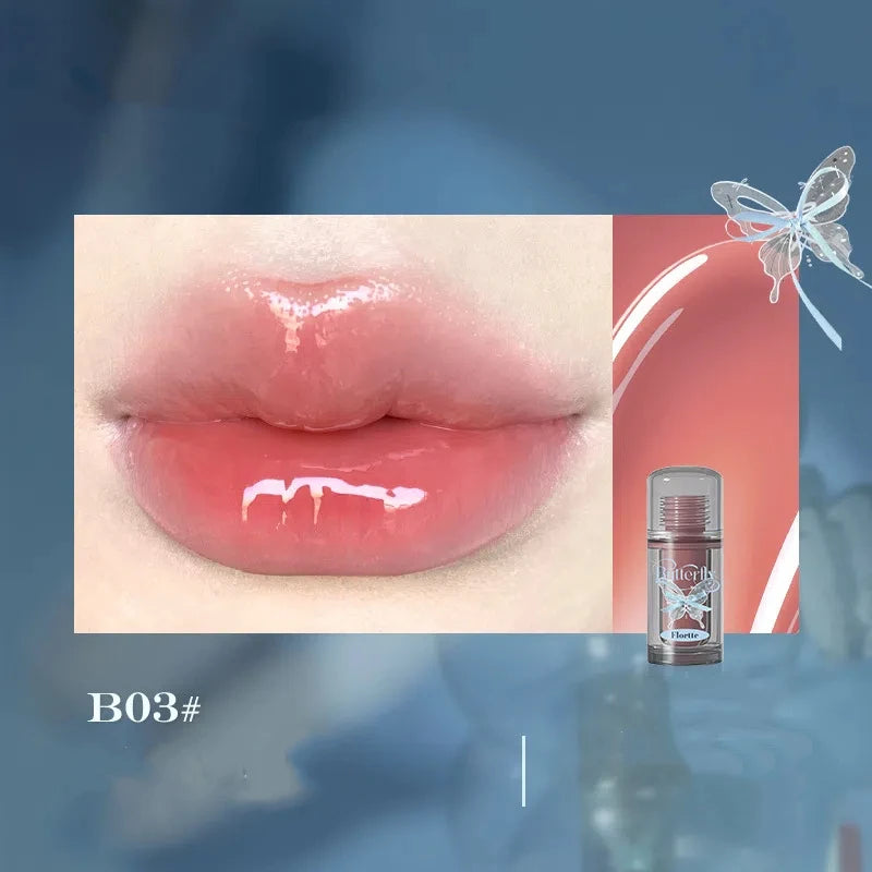 FLORTTE Butterfly Mirror Lip Gloss – Jelly Tint & Glaze Lip Gloss PRIMED B03