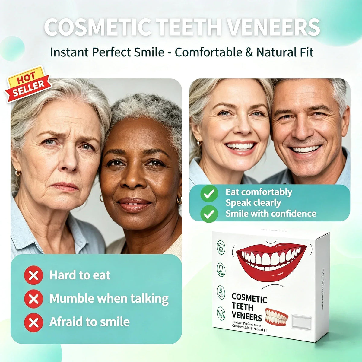 Silicone Full Set False Teeth – Reusable Cosmetic Smile Veneers