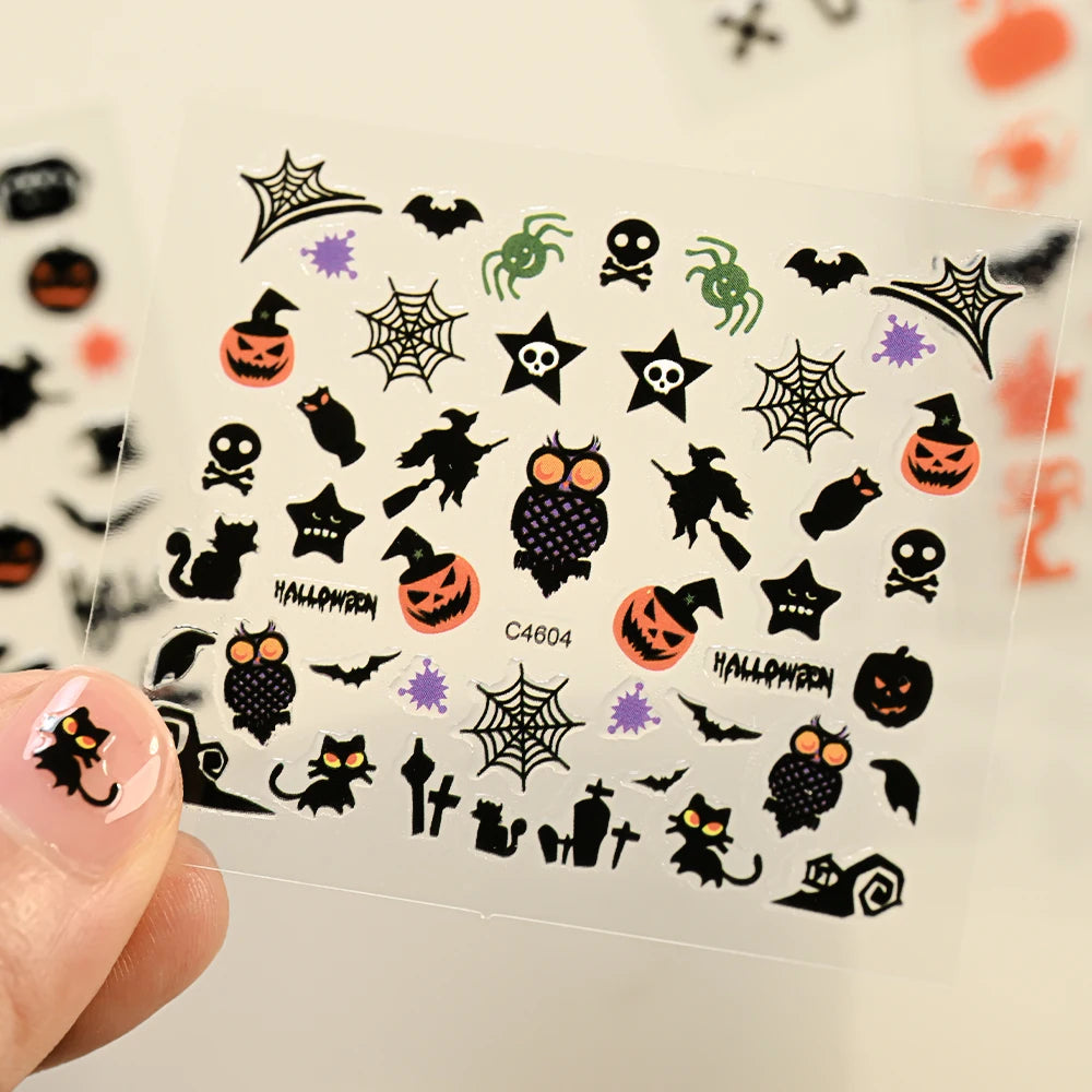 24pcs 3D Halloween Nail Stickers – Pumpkin Ghost Skull Decals Nail Art Stickers PRIMED