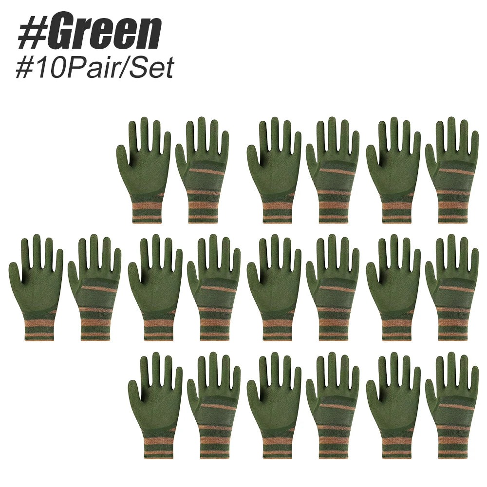 Thorn-Proof Gardening Gloves 10 Pairs | Nitrile Coated Work Gloves Gardening Work Gloves PRIMED Green