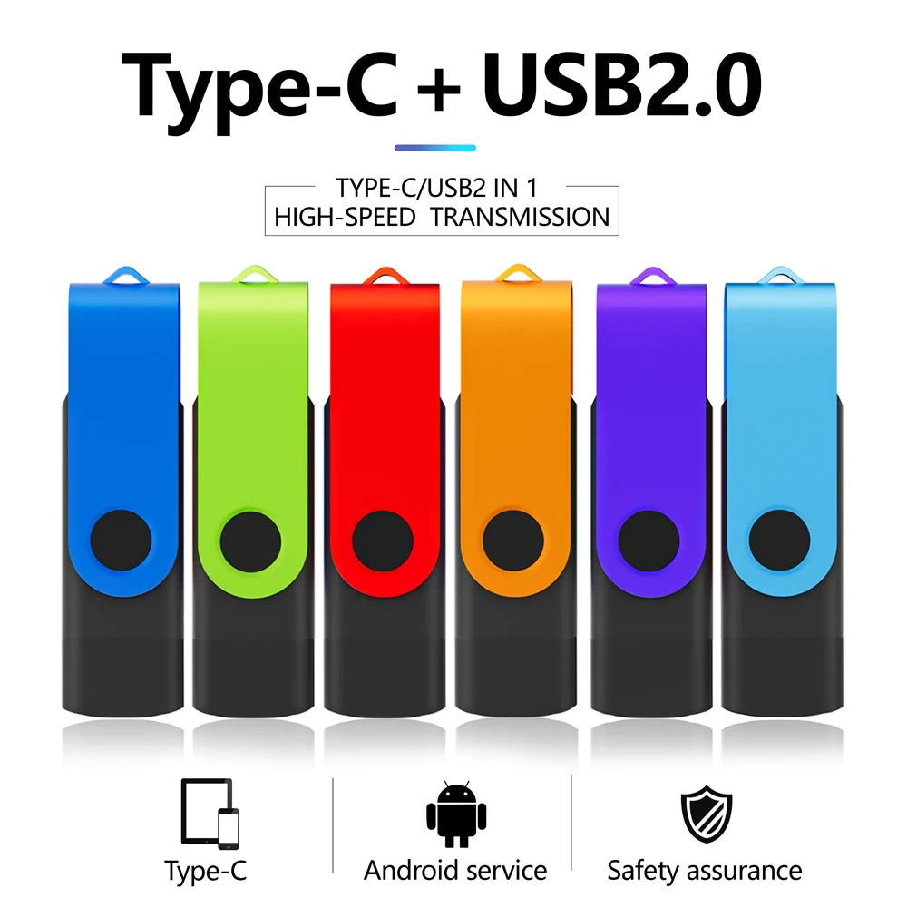 USB & Type-C 2-in-1 Flash Drive 4GB–128GB | Keychain Pendrive