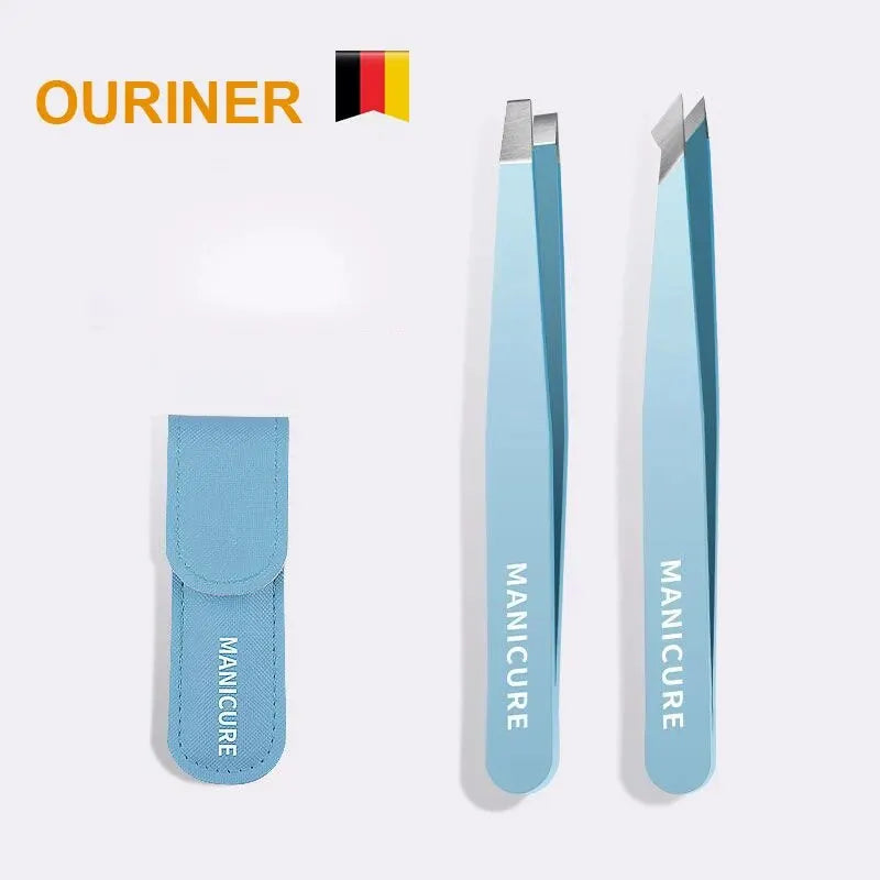 Stainless Steel Slanted Eyebrow Tweezers | Colorful Combo Set