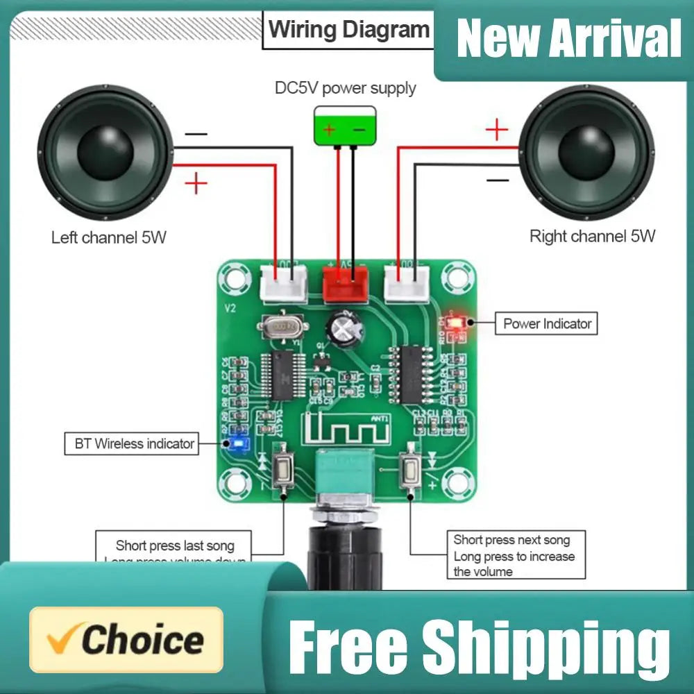 PAM8403 Bluetooth 5.0 Stereo Amplifier Board 2×5W DC5V DIY Audio Amplifier Board PRIMED Default Title