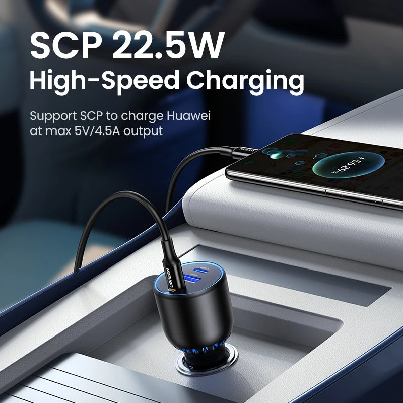 UGREEN 130W Car Charger 3-Port USB-C PD Fast Charging Car Charger PRIMED