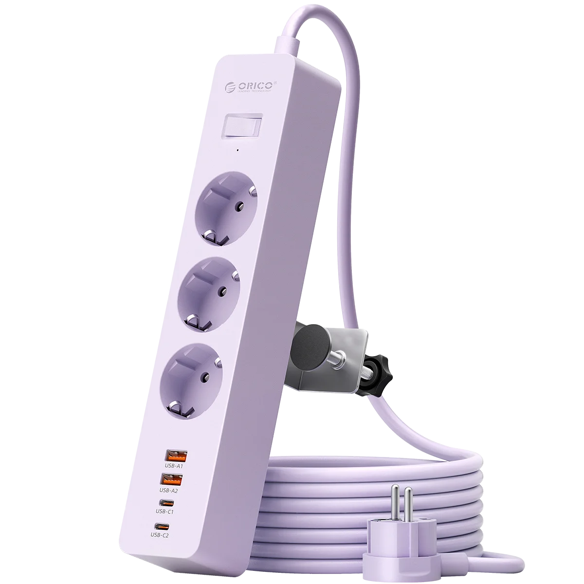 ORICO EU Desk Clamp Power Strip PD20W | 3 AC 4 USB Ports Desk Clamp Power Strip PRIMED 3M 3A2U2C Purple China Mainland EU Plug