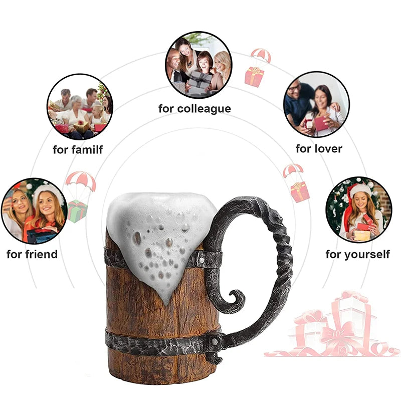 LMETJMA 550ml Wooden Barrel Beer Mug Stainless Steel Tankard Beer Mug Tankard PRIMED