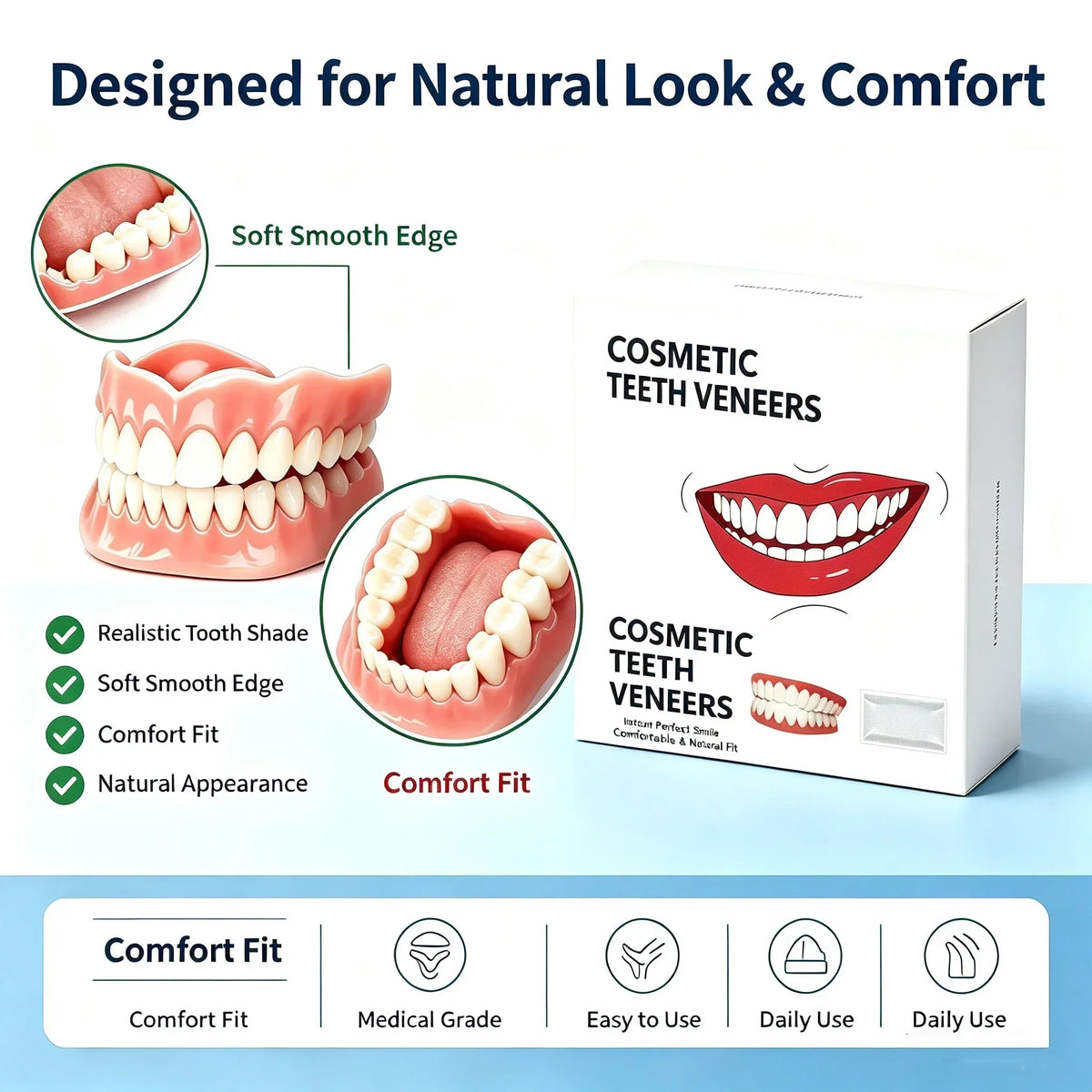 Silicone Full Set False Teeth – Reusable Cosmetic Smile Veneers