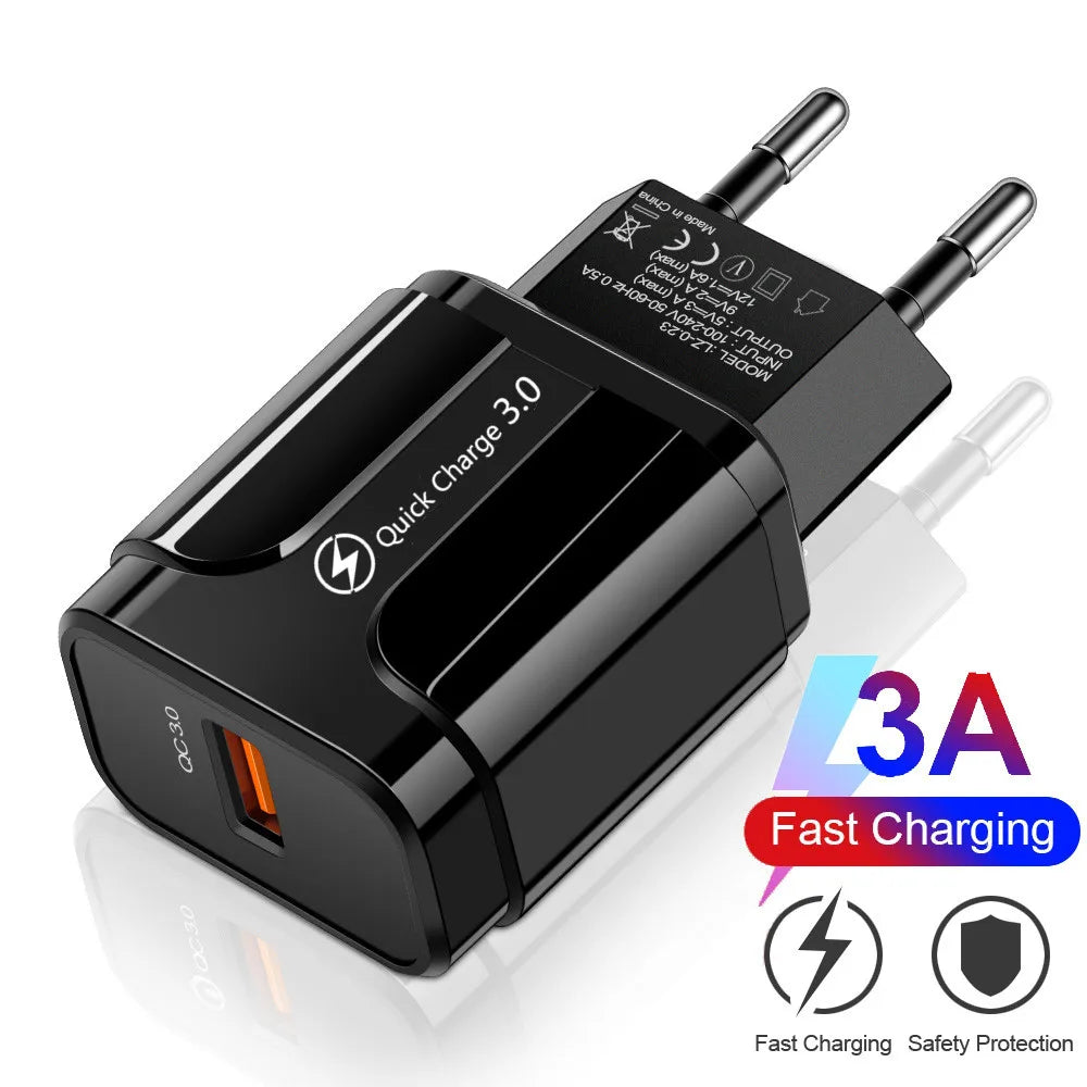 QC3.0 18W Fast USB Wall Charger – EU/US Plug Travel Adapter USB Wall Charger PRIMED