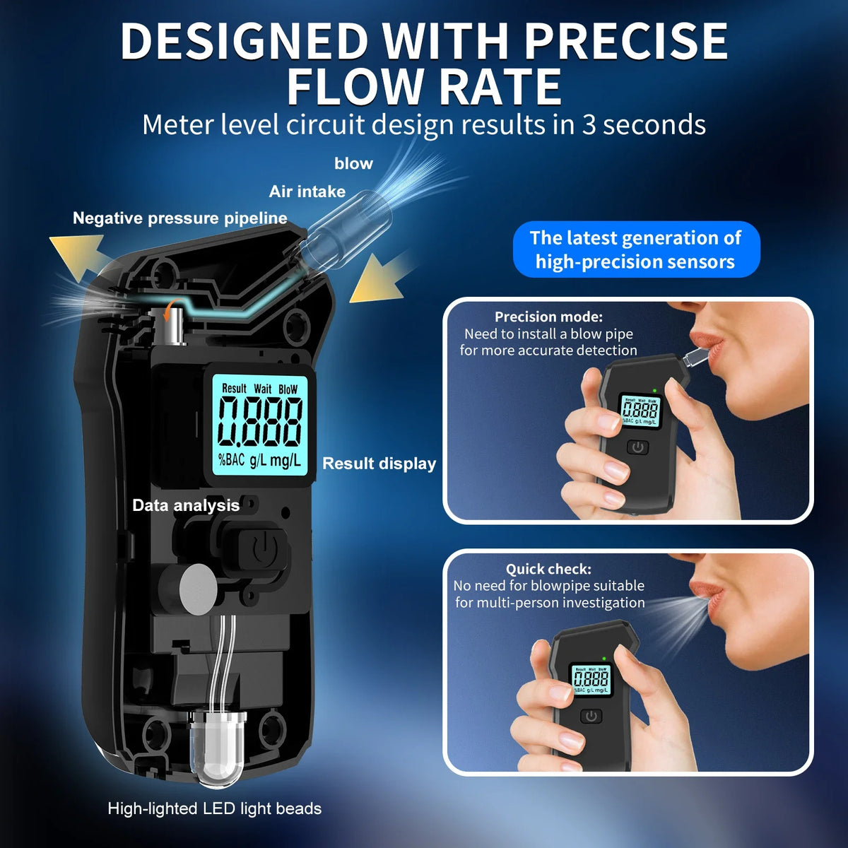 Portable Breathalyzer Alcohol Tester – LCD Display, CE Certified Personal Breathalyzer PRIMED