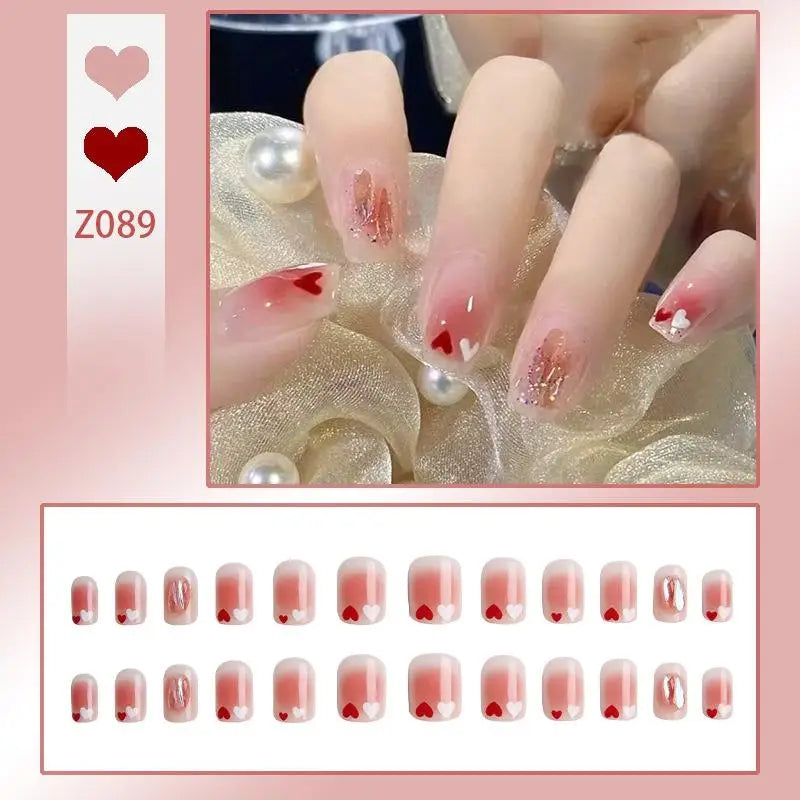 French Press On Nails Set – 24 Short Acrylic Tips with Glue