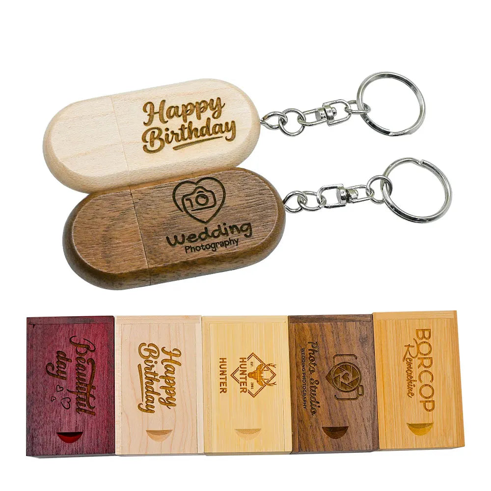 Wooden USB Flash Drive Custom Logo Key Chain | 4–32GB Gift Wooden USB Flash Drive PRIMED