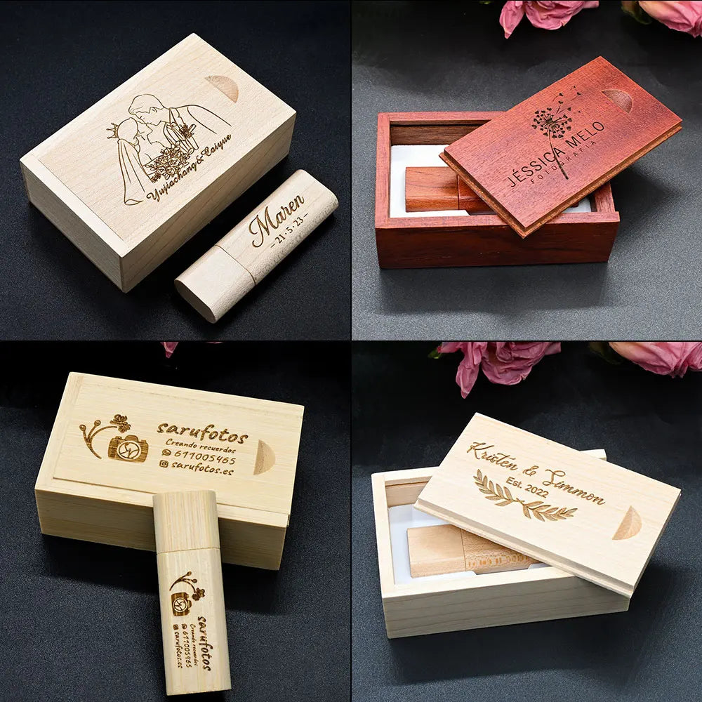 5-Pack Wooden USB 3.0 Flash Drives | Custom Logo 128GB Gift USB Flash Drive Set PRIMED
