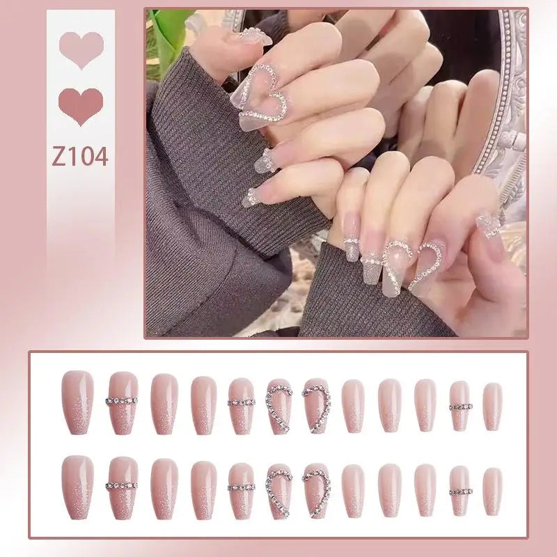 French Press On Nails Set – 24 Short Acrylic Tips with Glue