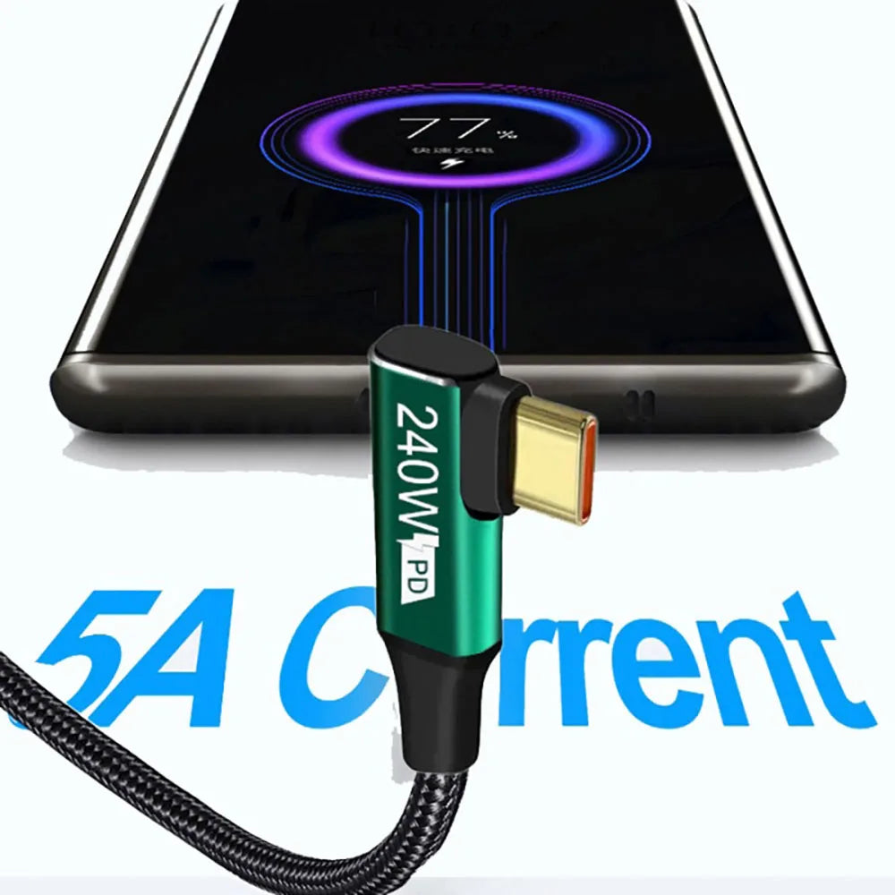 USB-C 90° Elbow PD Fast Charging Cable 240W 5A Nylon Braided USB-C Charging Cable PRIMED
