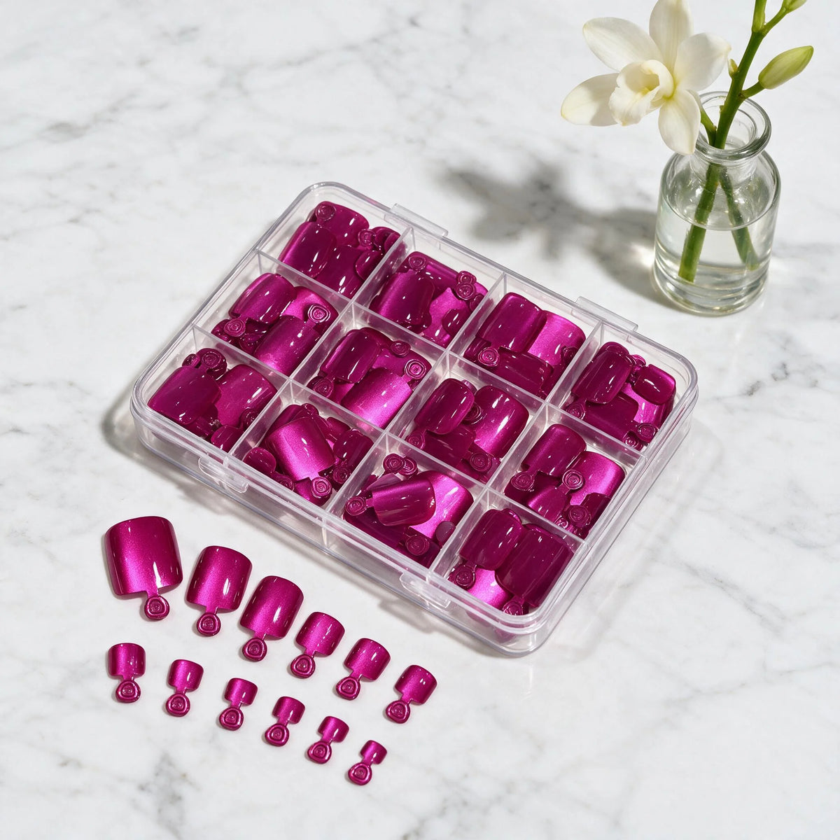 144Pcs Rose Red Cat Eye Press-On Toenails | Short Square Tips
