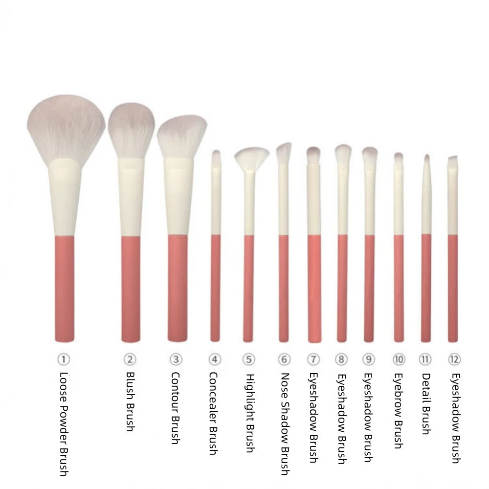 12-Piece Kawaii Makeup Brush Set with Bag | Wood Handle
