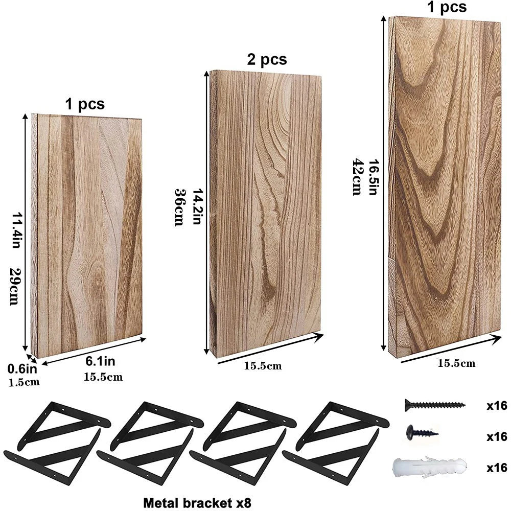 Rustic Wood Floating Shelves Set – 4 Sizes Farmhouse Wall Floating Wall Shelves PRIMED