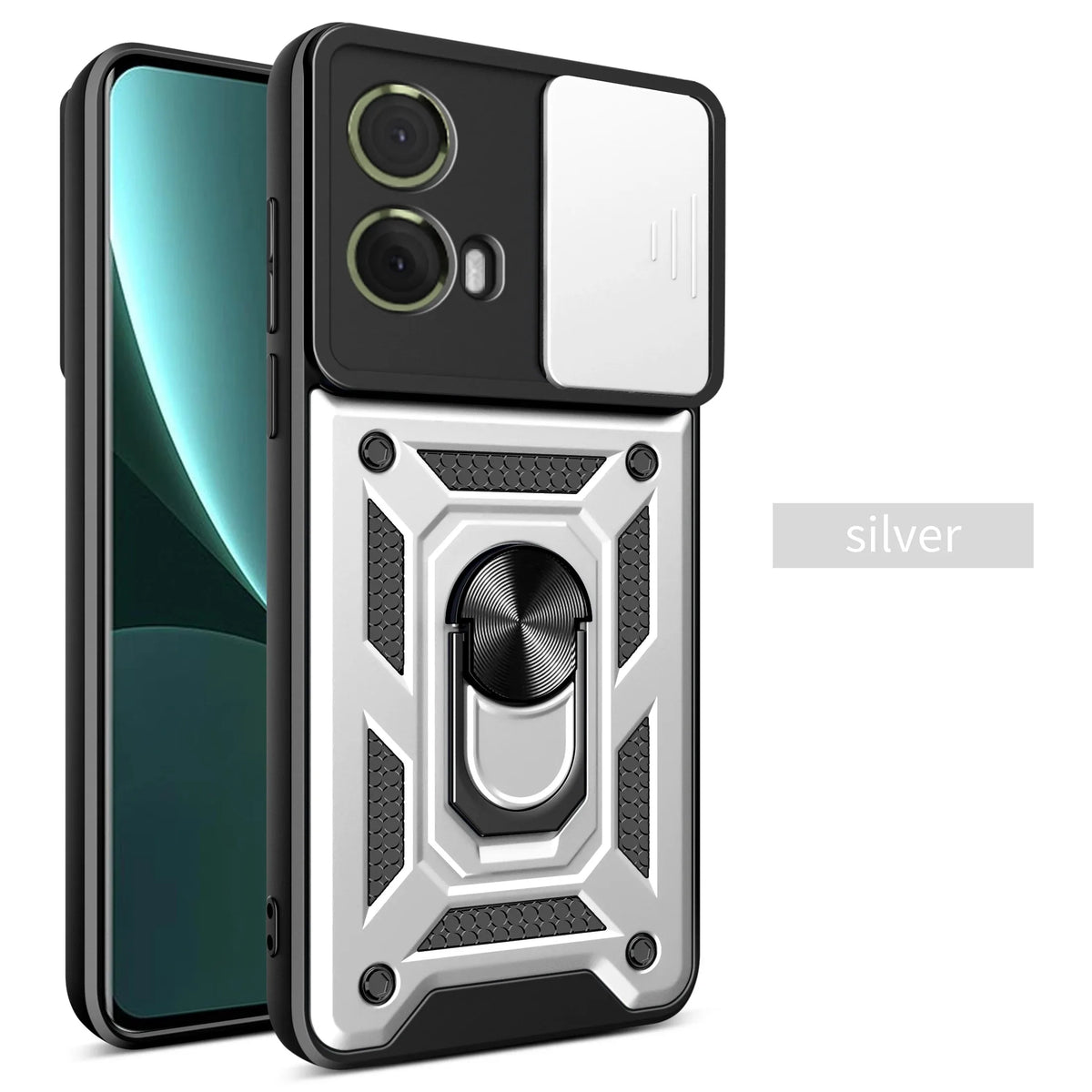 Shockproof Armor Case Motorola Moto G & Edge | Ring Holder Phone Armor Case PRIMED For Edge 50 Pro 5G Silver