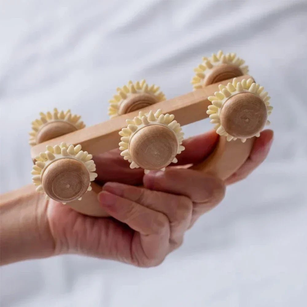 Wooden Massage Roller – 6-Ball Manual Body Massager Tool