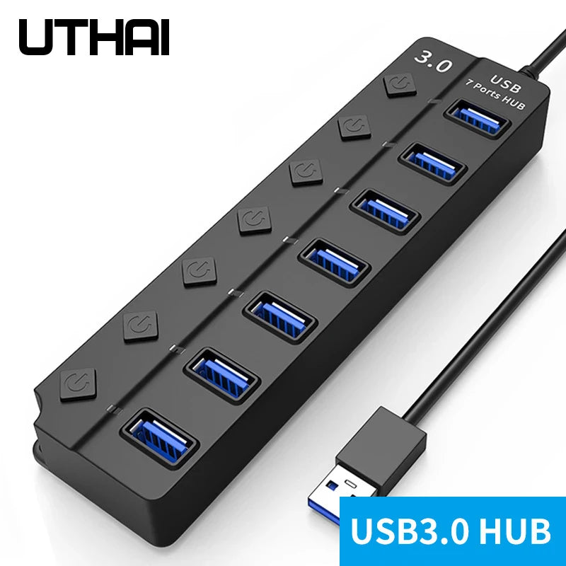 UTHAI 7-Port USB 3.0 Hub – High-Speed Laptop Splitter