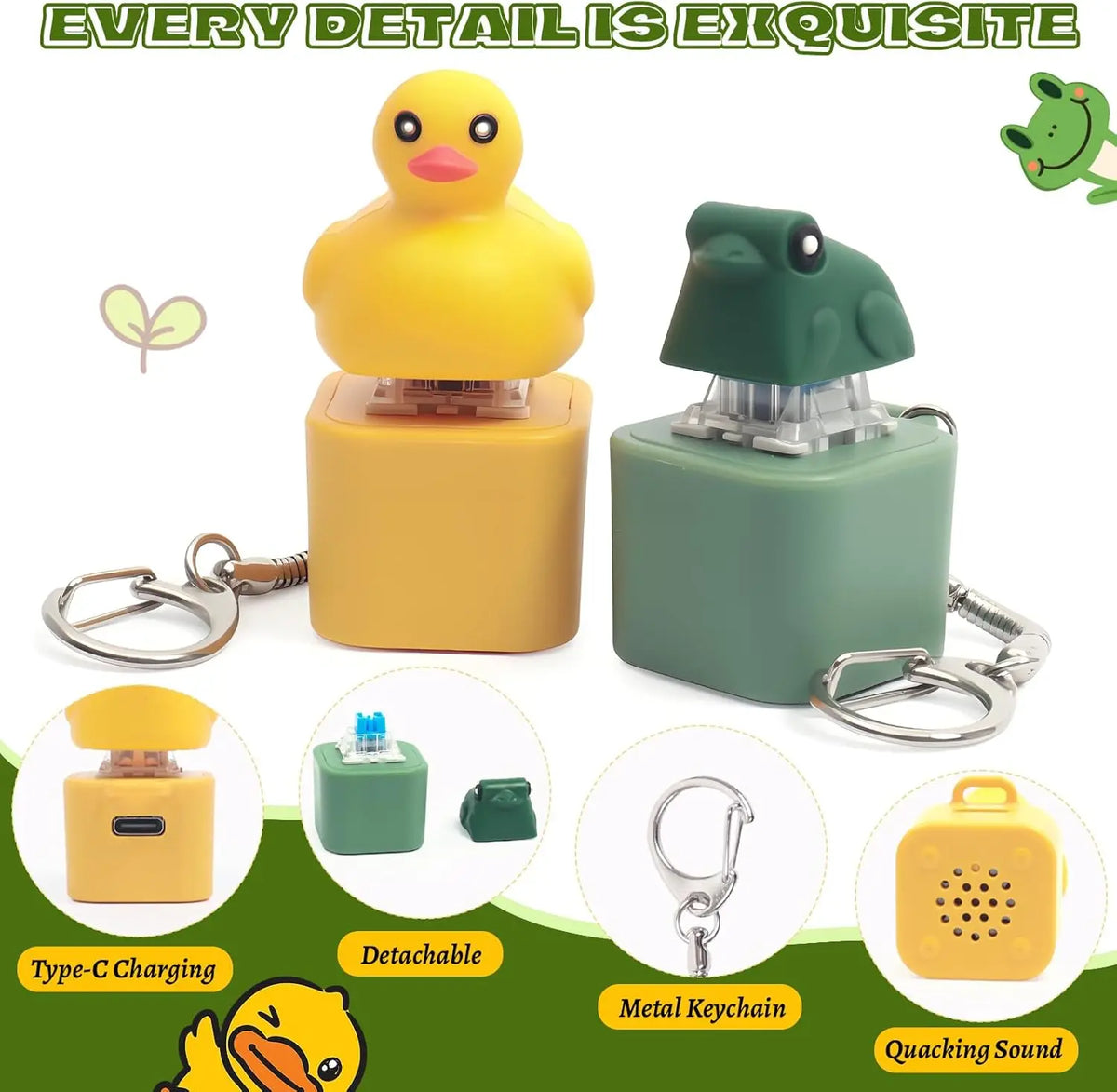 LED Fidget Clicker Keychain – Duck & Frog Sound Toy Fidget Clicker Toy PRIMED