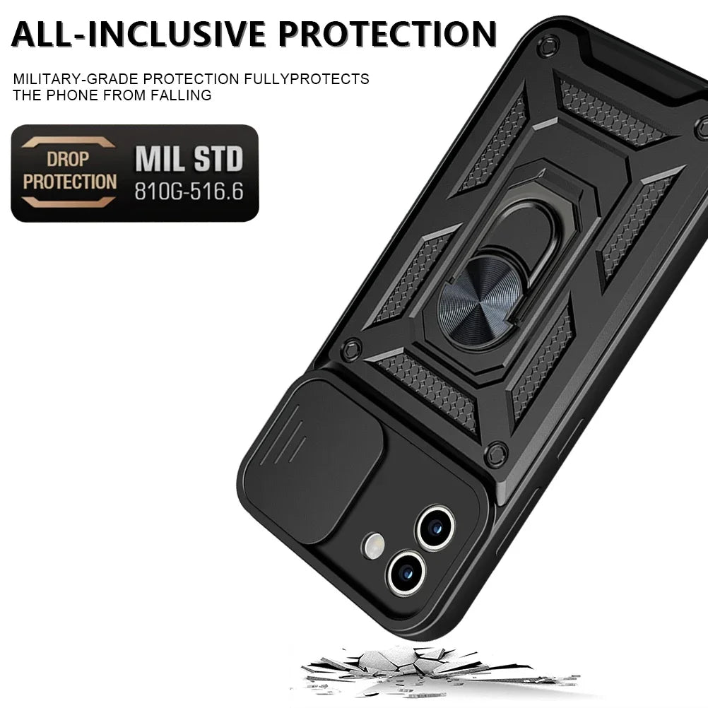 Shockproof Armor Case Samsung Galaxy A02–A14 Ring Car Holder Phone Armor Case PRIMED