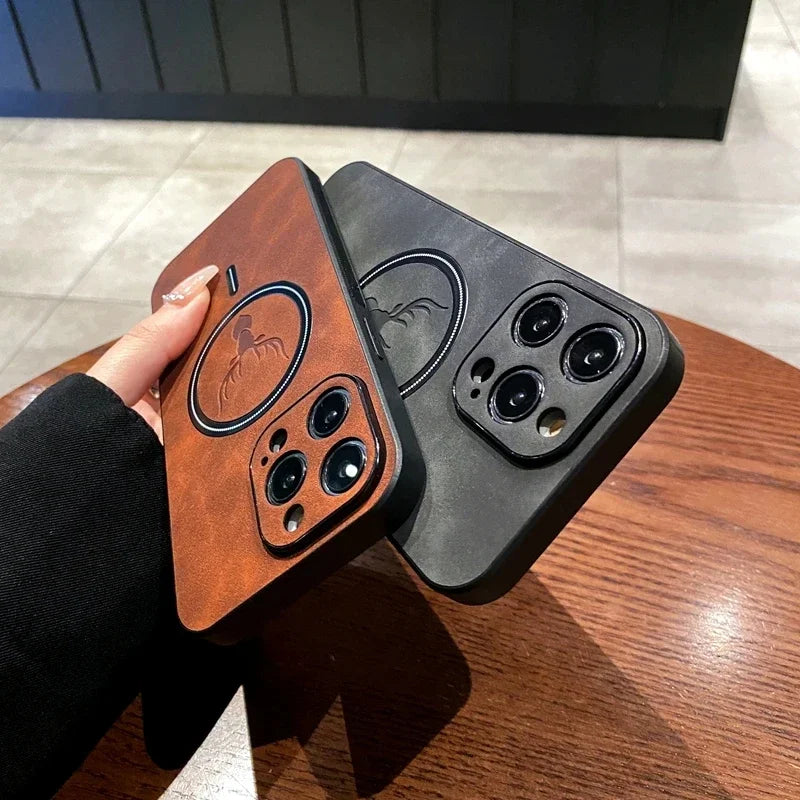 Deer Head Leather Magnetic iPhone Case – Wireless Charging Leather Phone Case PRIMED