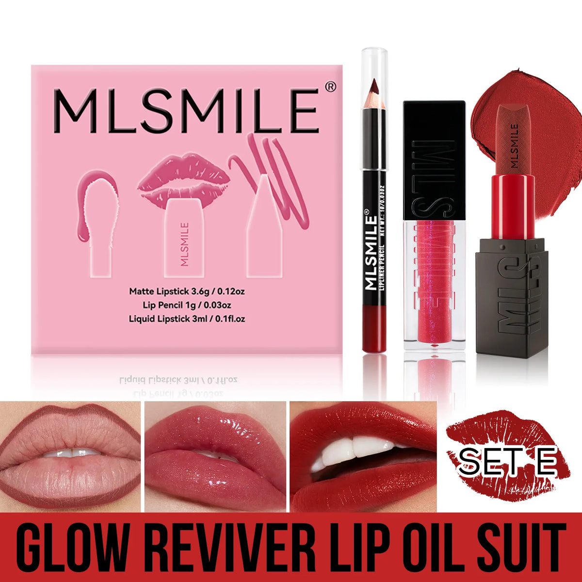 MLSMILE Matte Lipstick Set – Lip Glaze, Liner & Mirror