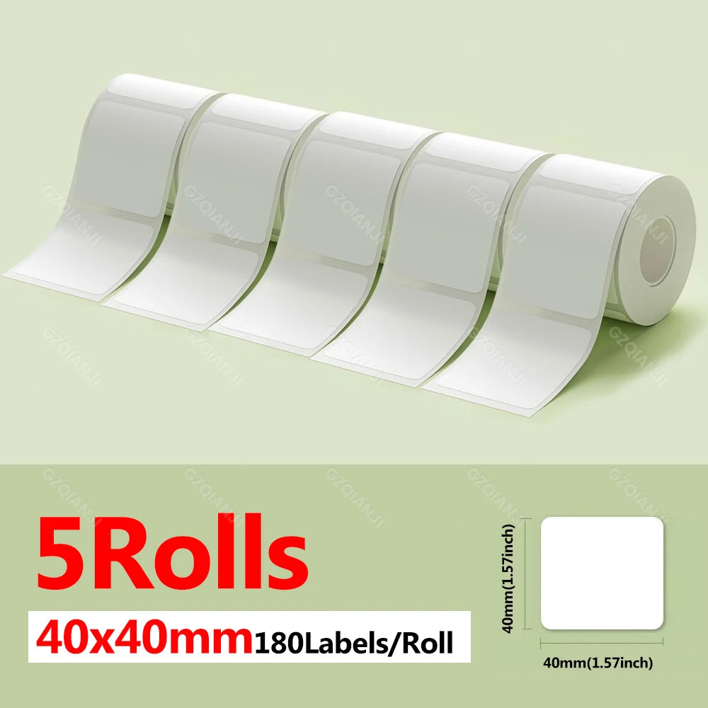 Niimbot Thermal Label Rolls 5-Pack | Waterproof B1 B21 B203 Thermal Label Rolls PRIMED 5WH 40-40mm