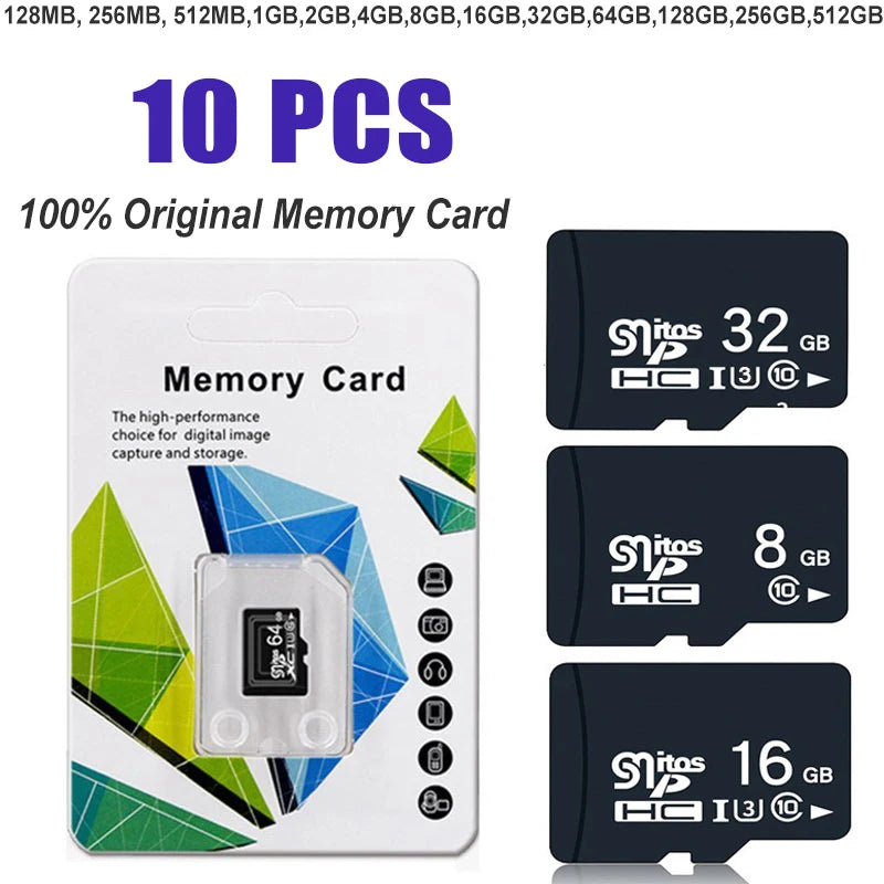 10-Pack High-Speed TF/SD Memory Cards 1GB–200GB Class 10 U3 Flash Memory Card PRIMED 4GB-C10-10PCS