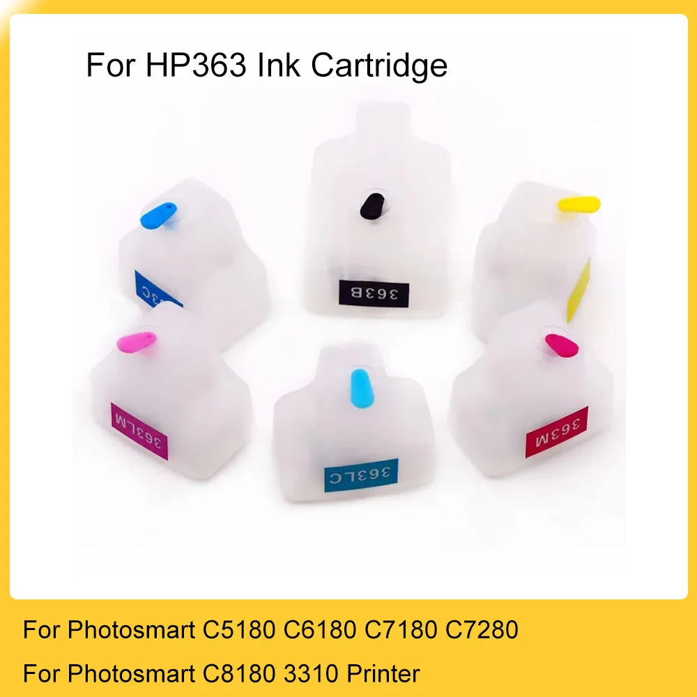 HP 363 Refillable Ink Cartridge Set – 6 Colors for Photosmart Refillable Ink Cartridge PRIMED