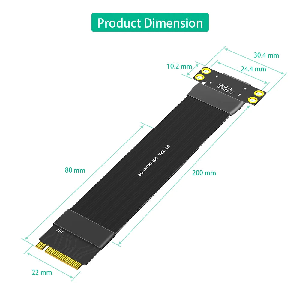 TISHRIC M.2 NVMe to Oculink SFF-8612 PCIe 4.0 Gen4 Cable PCIe Extension Cable PRIMED