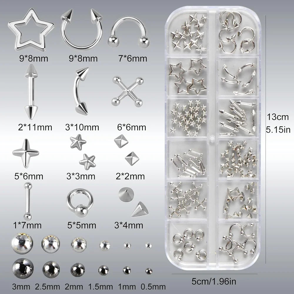 Metal Nail Art Charms 2-Box Set – Gothic Rivets, Studs & Stars Nail Art Charms PRIMED