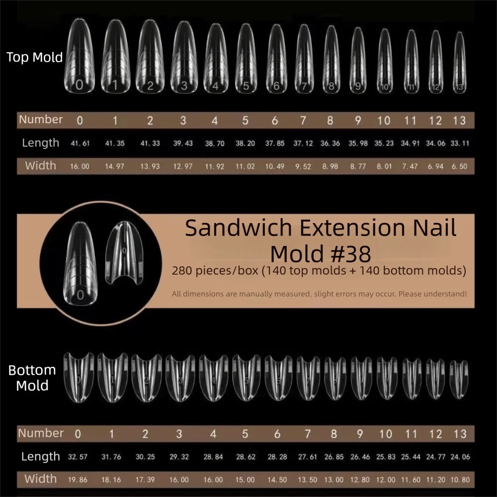 140/280pcs Dual Nail Extension Forms – 14 Sizes Square & Oval