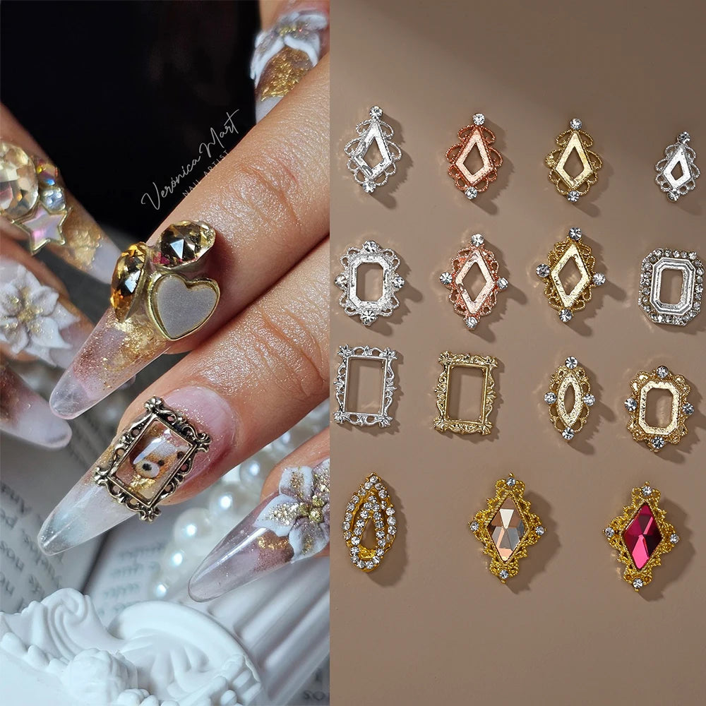 Vintage Hollow Frame Nail Charms Zircon Alloy 10/20Pcs Nail Art Charms PRIMED