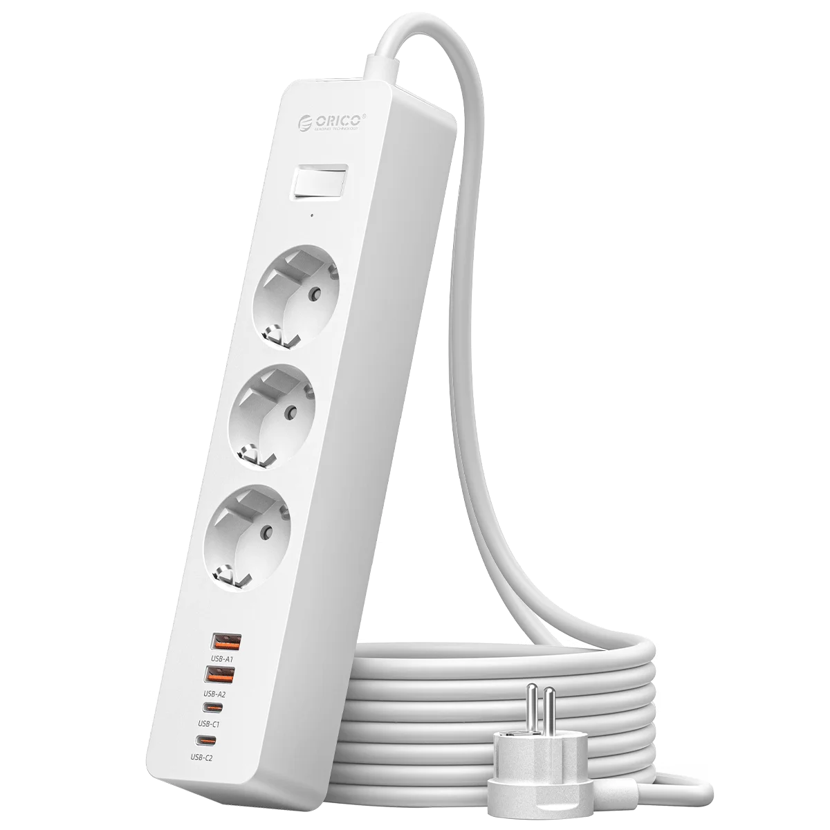 ORICO EU Power Strip 5 Outlets PD 20W USB-C Fast Charger 3M Cord Power Strip Charger PRIMED 3M 3A2U2C White China Mainland EU Plug